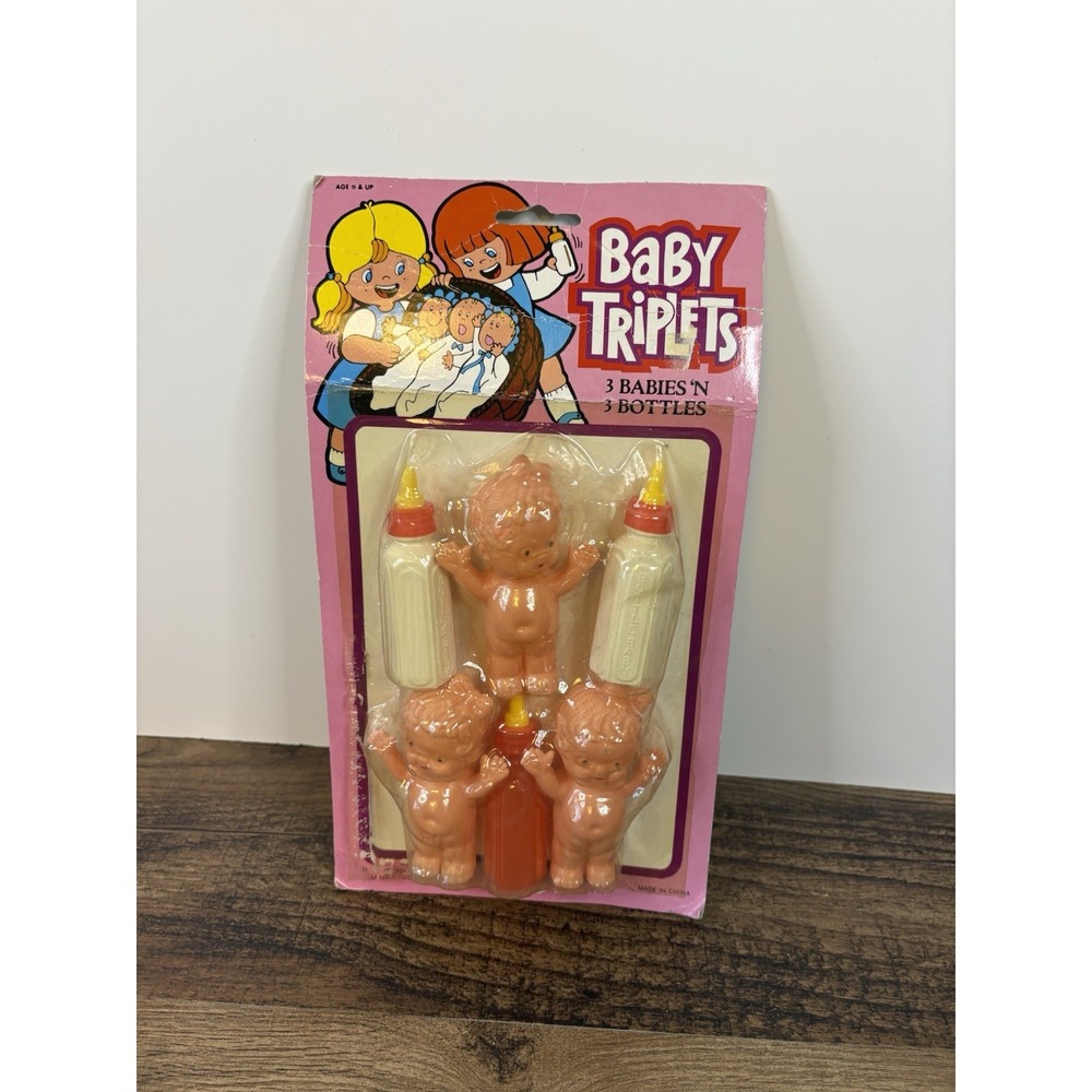 Vintage Triplett Molded Plastic 3" Baby Dolls With Bottles Figure Babies